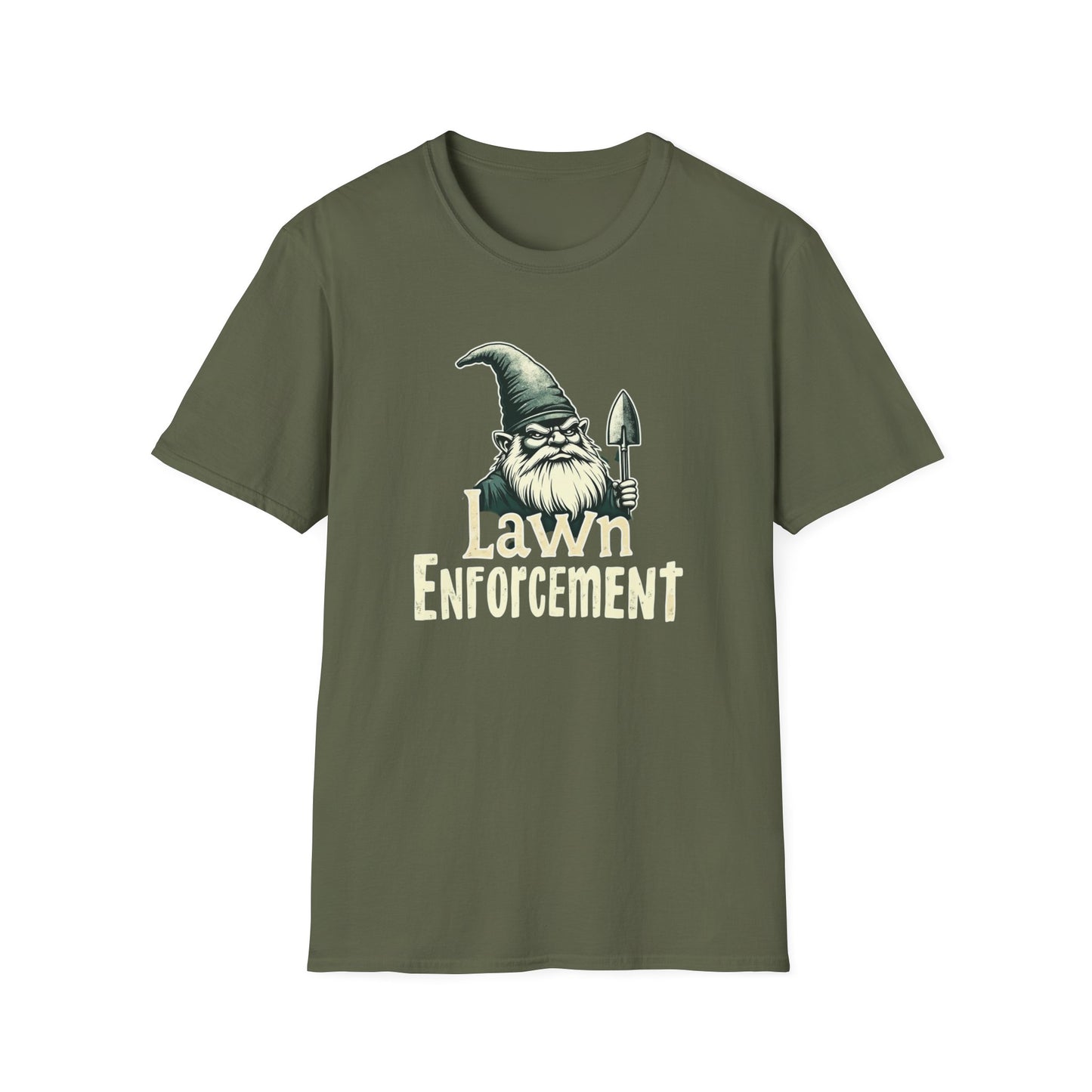 Whimsical Gnome Lawn Enforcement Unisex T-Shirt, Funny Gift for Men, Unique Humor Tee, Cozy Casual Wear, Perfect for Birthdays & Celebrations - Psychonaut Swag