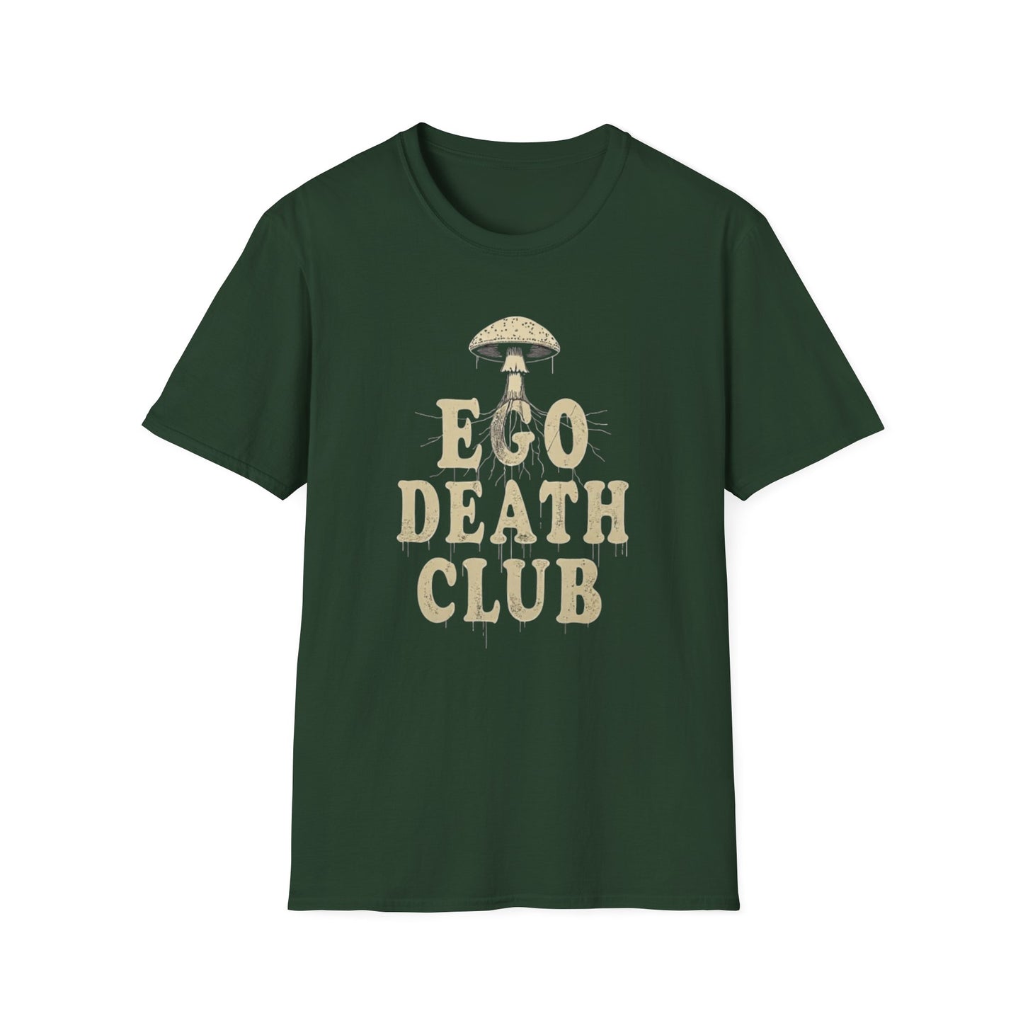 Ego Death Club Mushroom, T-Shirt, Unisex Softstyle Tee, Casual Wear, Gift for Friends, Unique Graphic Shirt - Psychonaut Swag