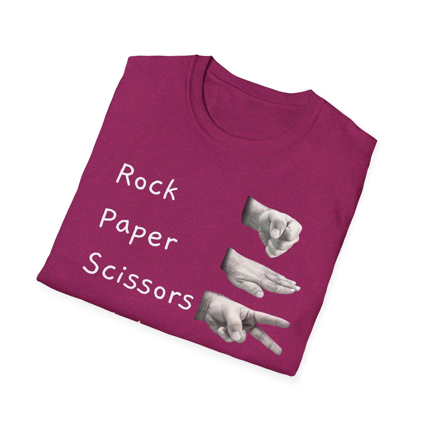 Rock, Paper, Scissors Creative Hands Symbol T-Shirt, Hand Gesture Graphic Tee, Unisex Softstyle Shirt for Friends, Casual Wear, Gift for Holidays, Statement Shirt