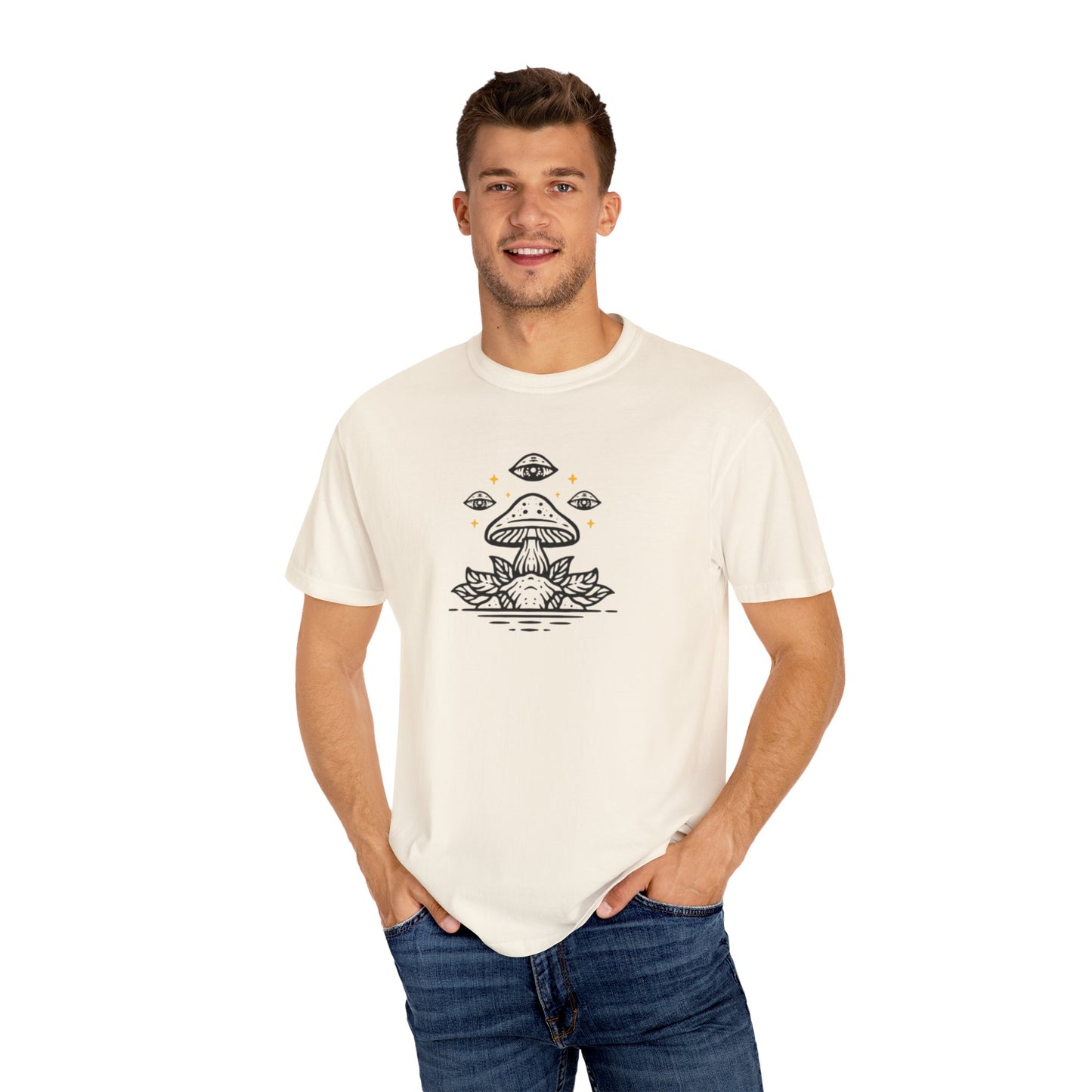 Mushroom Gift from Visitors, Unisex Garment-Dyed T-shirt - Psychonaut Swag