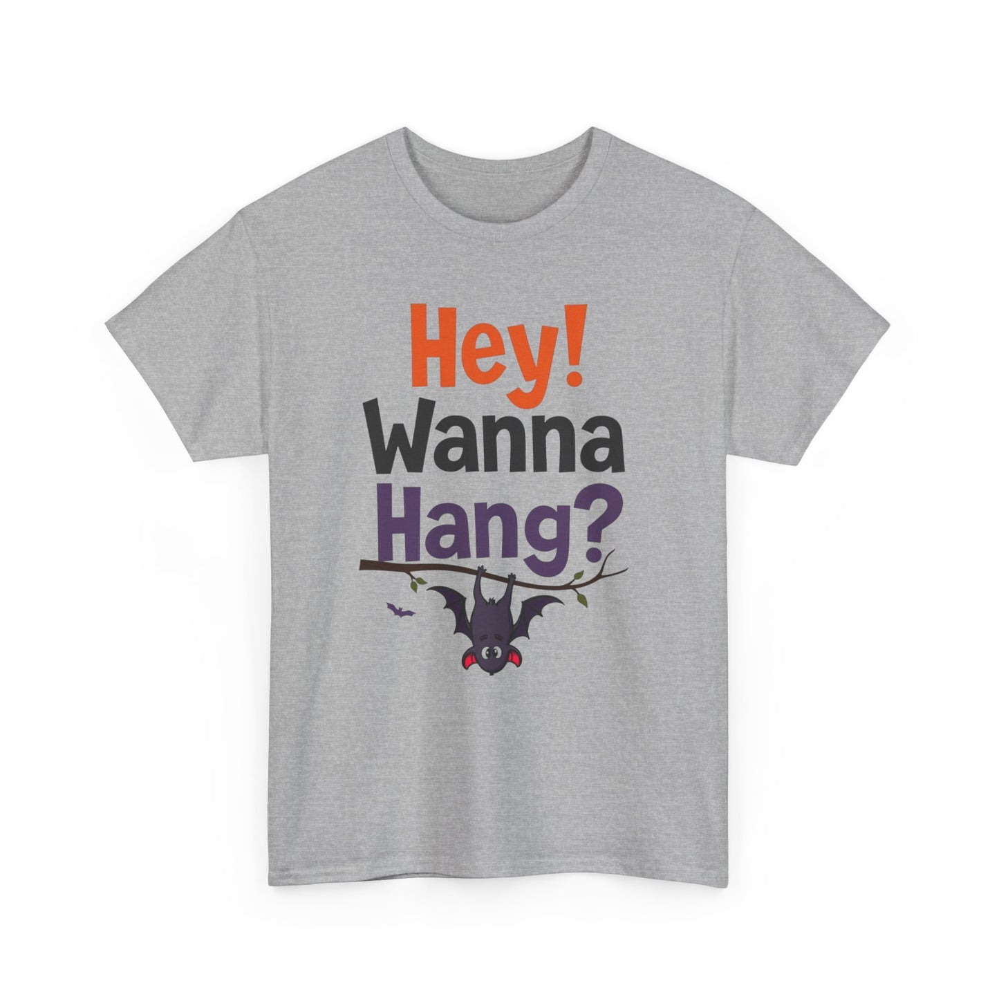Wanna Hang, Bat Halloween Themed Unisex Heavy Cotton Tee - Fun & Spooky Graphic Tee, Perfect for Parties, Costume Events, Fall Celebrations, Gifts - Psychonaut Swag