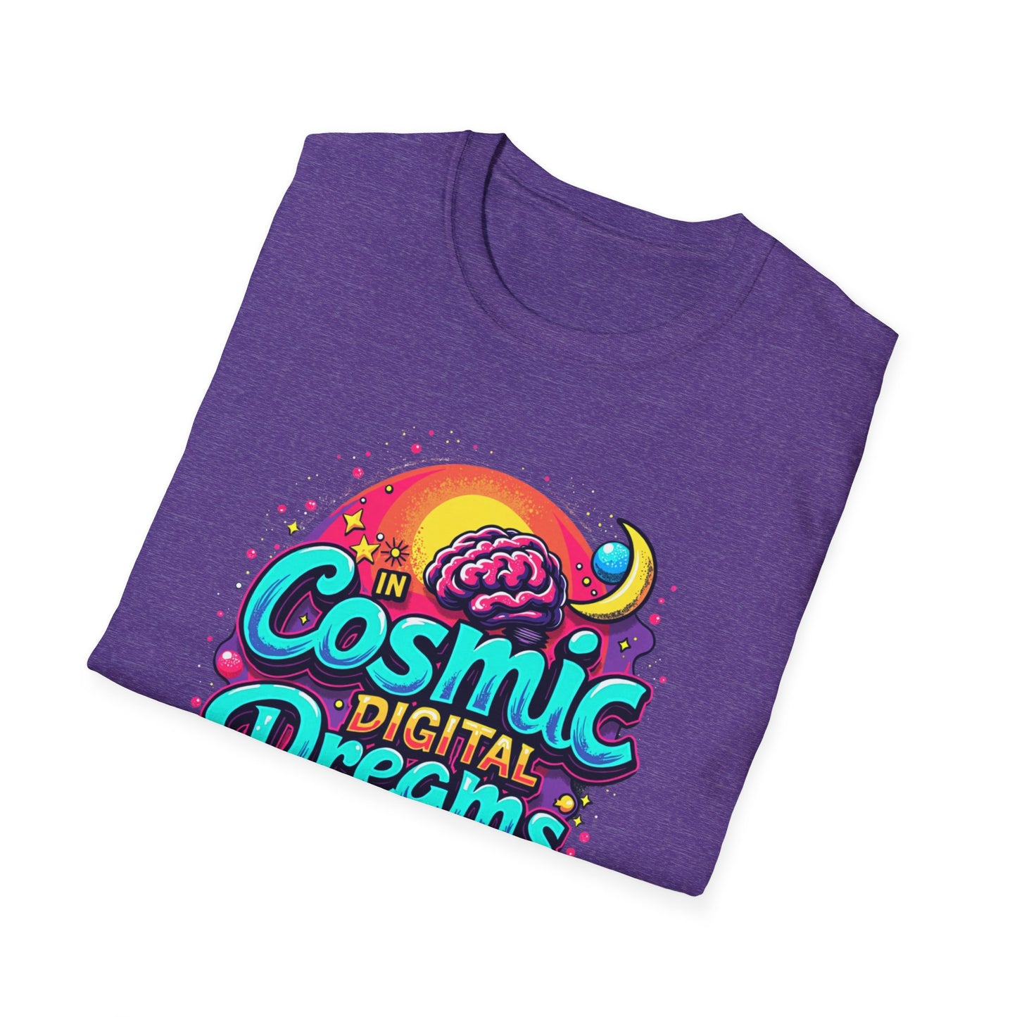 Cosmic Digital Dreams Unisex Softstyle T-Shirt - Vibrant Space-Inspired Design