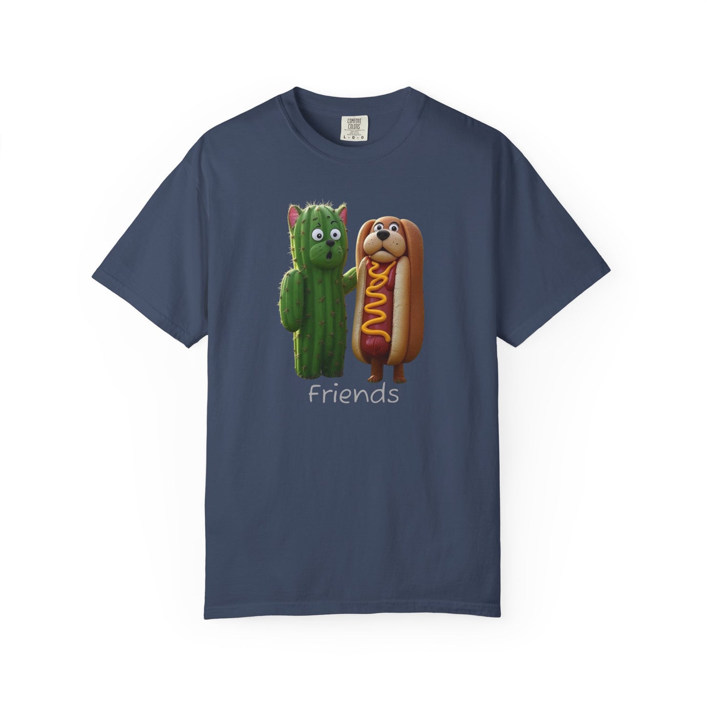 Friends Cactus and Hot Dog, Cartoon T-Shirt, Cute Tee for Kids and Adults, Humorous Gift for Food Lovers, Summer Casual Wear, Birthday Gift