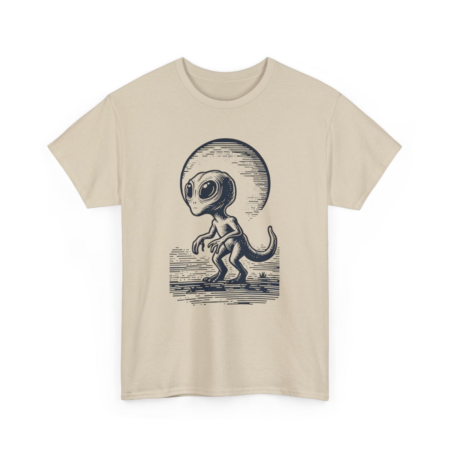 Dinosaur Hybrid, Graphic Unisex Heavy Cotton Tee | UFO Lover T-Shirt | Space-Themed Apparel - Psychonaut Swag