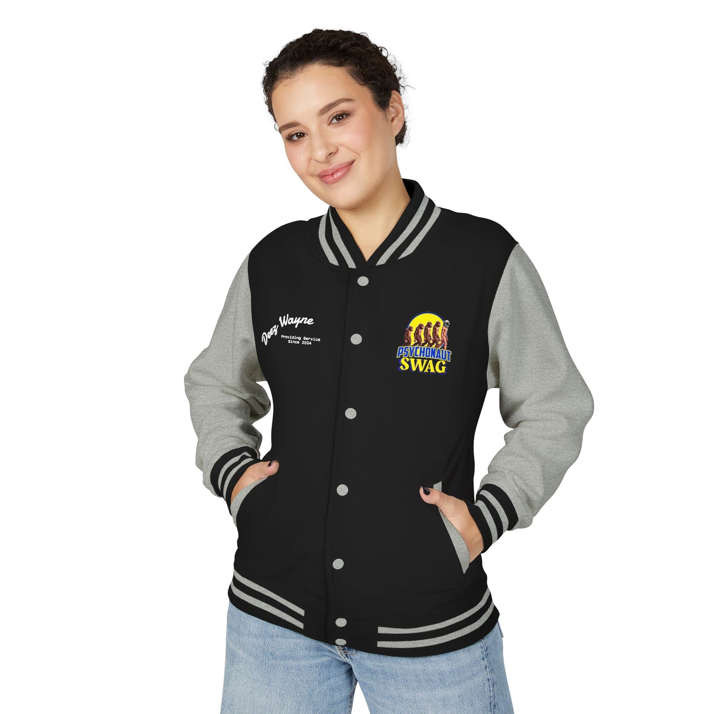Psychonaut Swag, Small Biz, Vintage Unisex Heavyweight Letterman Jacket – Perfect for Team Spirit, Casual Outings, Gifts, College Events, Personalized Style