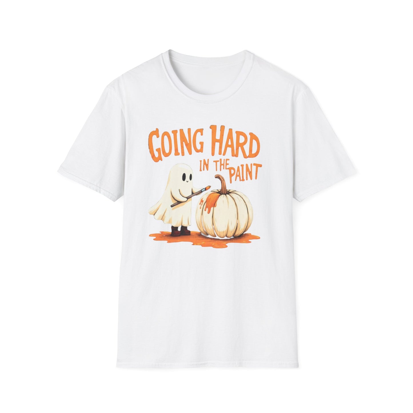 Halloween Ghost painting, T-Shirt, Fun Halloween Shirt, Unisex Softstyle Tee, Autumn Apparel, Pumpkin Design Tee