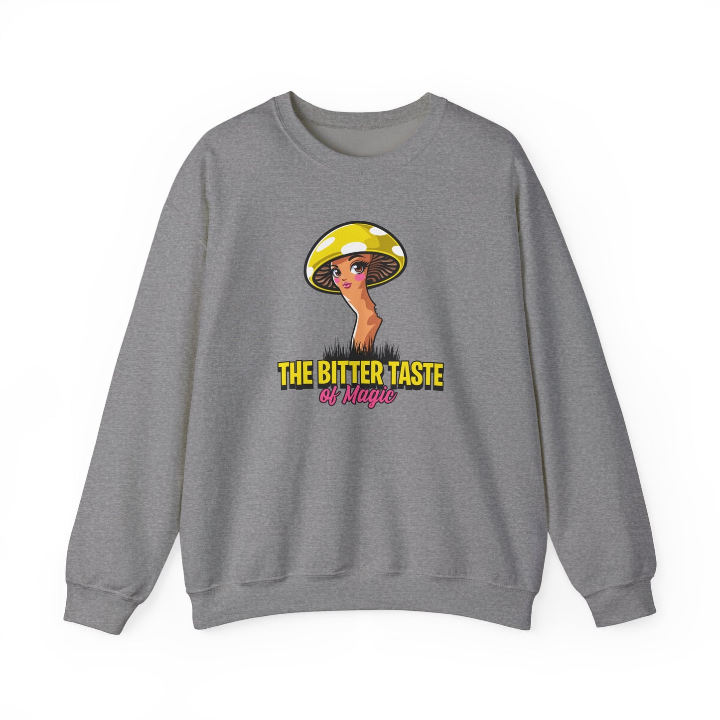 The Bitter Taste of Magic, Mushroom, Unisex Heavy Blend™ Crewneck Sweatshirt - Psychonaut Swag