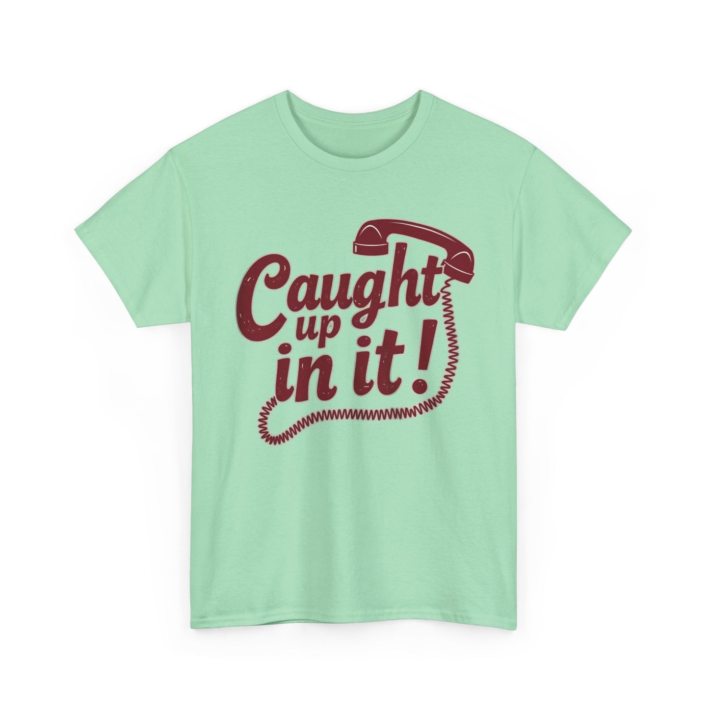 Caught Up in It, Phone chord, Unisex Heavy Cotton Tee, Vintage Phone Graphic T-Shirt, Casual Daily Wear, Fun Gift for Friends, Trendy White Tee - Psychonaut Swag