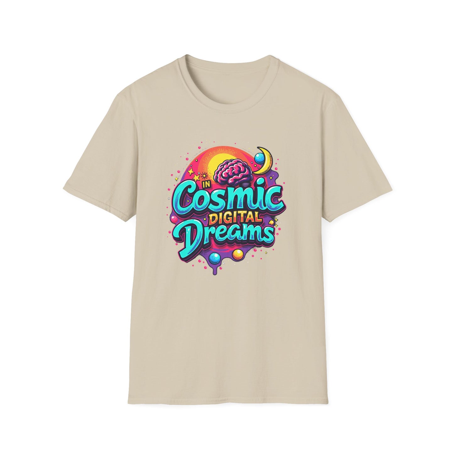 Cosmic Digital Dreams Unisex Softstyle T-Shirt - Vibrant Space-Inspired Design - Psychonaut Swag