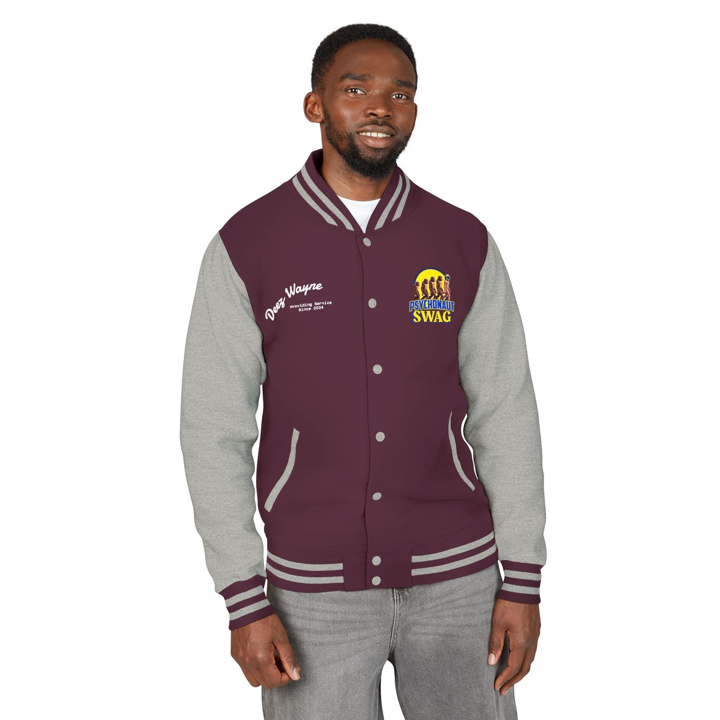 Psychonaut Swag, Small Biz, Vintage Unisex Heavyweight Letterman Jacket – Perfect for Team Spirit, Casual Outings, Gifts, College Events, Personalized Style