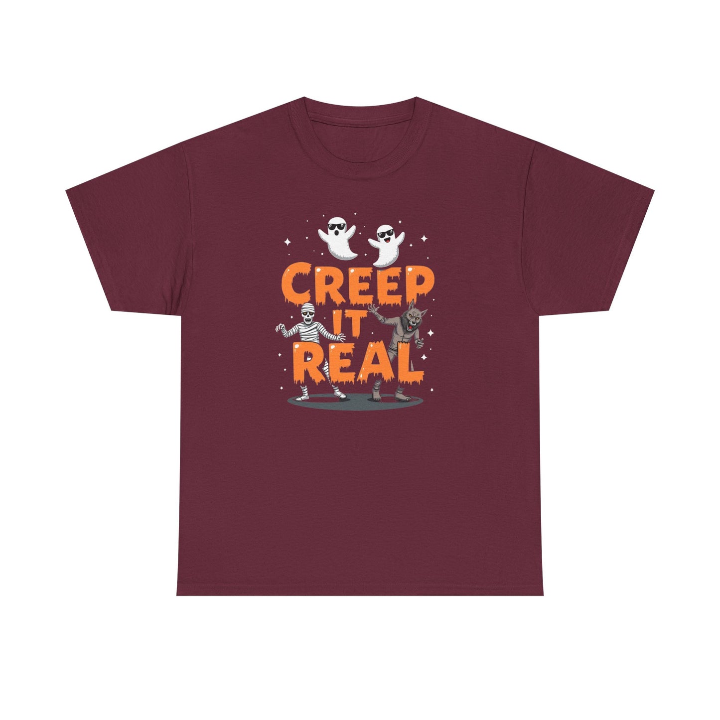 Creep It Real Unisex Heavy Cotton Tee, Halloween Shirt, Fall Apparel, Spooky Season, Ghost Theme, Unisex Casual Wear