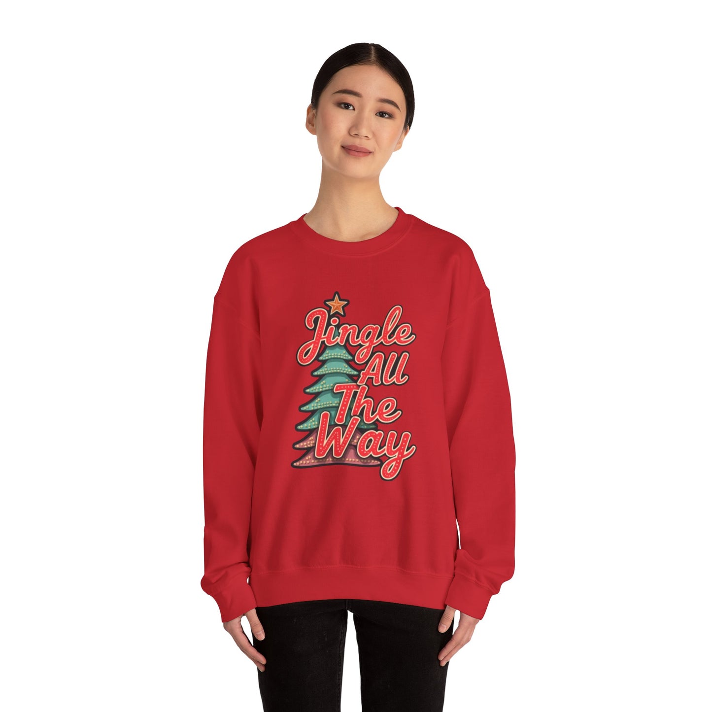 Christmas Sweatshirt — "Jingle All The Way" Retro Tree Holiday Crewneck
