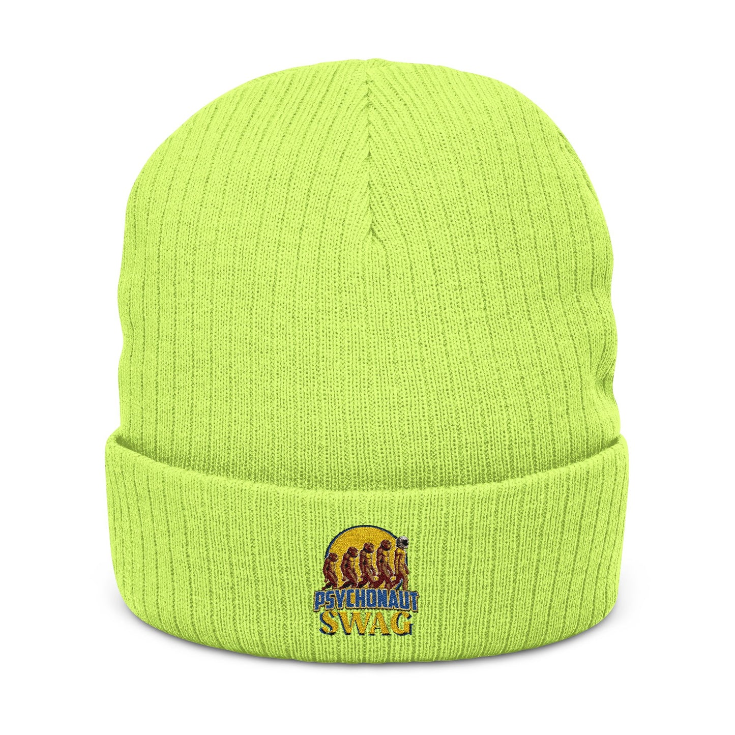 Psychonaut swag, small biz, Ribbed Knit Beanie - Cozy Embroidered Headwear for All Seasons, Winter Fashion, Gift Idea, Casual Style, Outdoor Fun