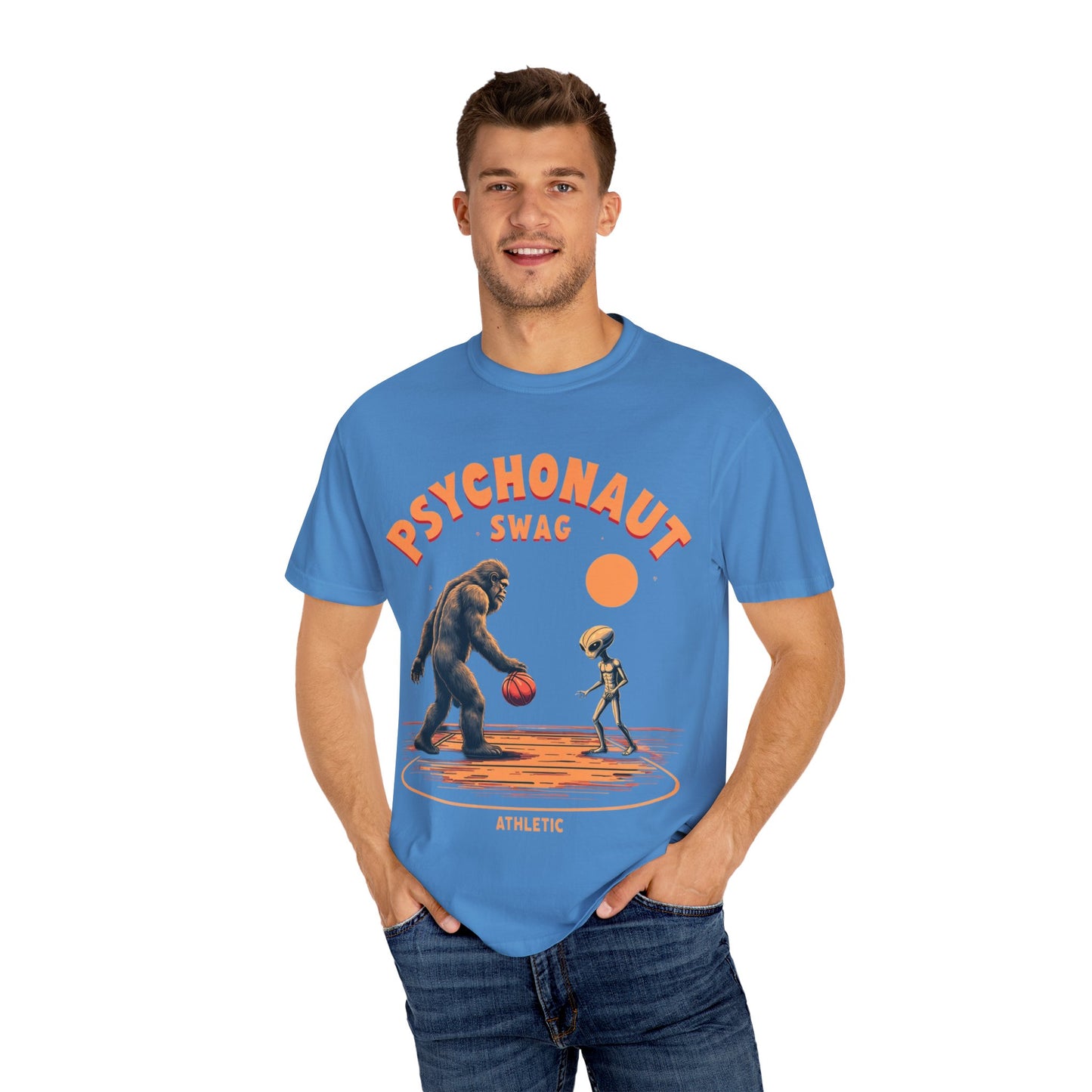 Alien vs Bigfoot, Psychonaut Swag Unisex T-Shirt, Funny Graphic Tee, Unique Gift for Gamers, Outdoor Lovers, Birthday, Casual Wear