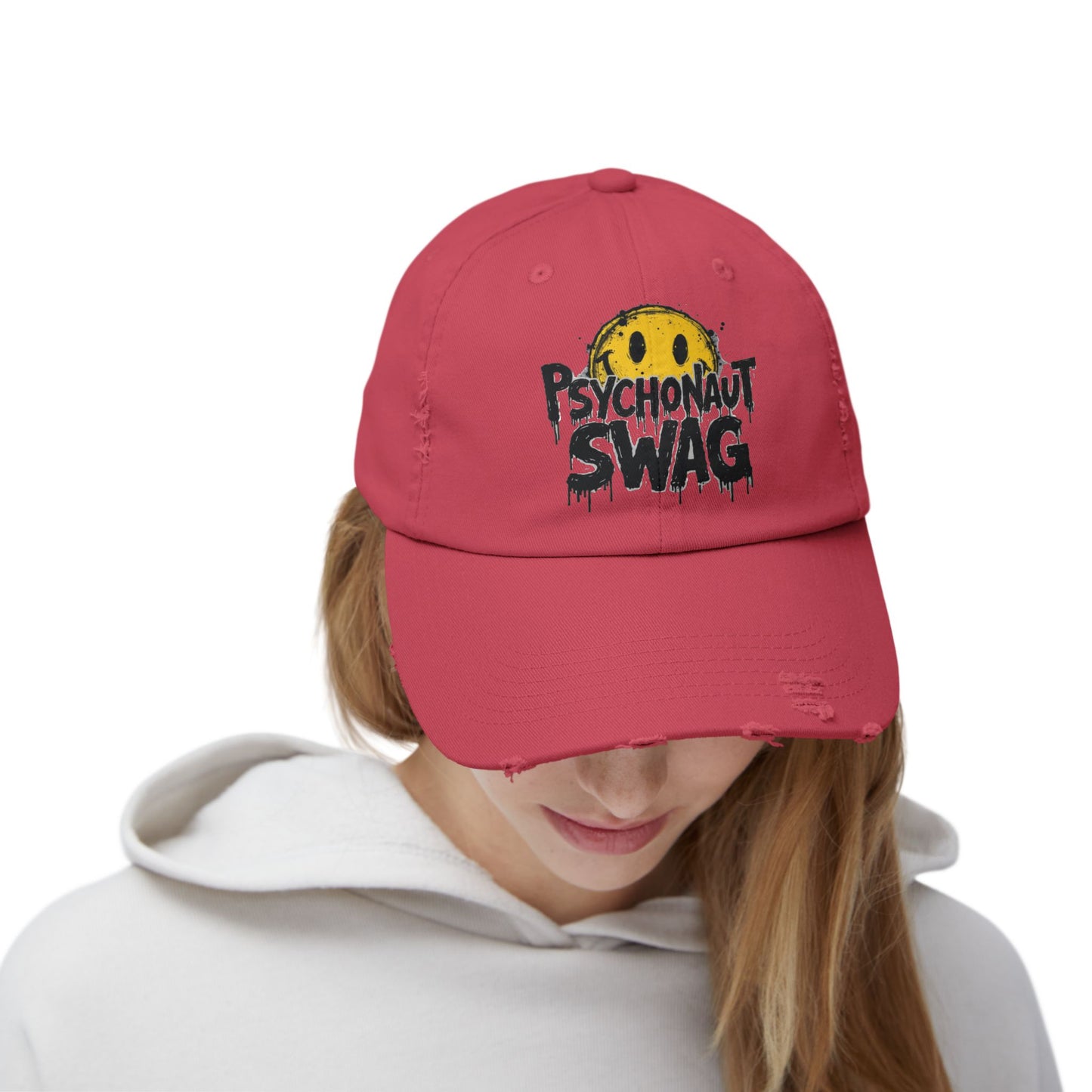 Psycho Unisex Distressed Cap, Cool Casual Hat, Streetwear Accessory, Gift for Trendsetters, Festival Gear, Summer Vibes - Psychonaut Swag