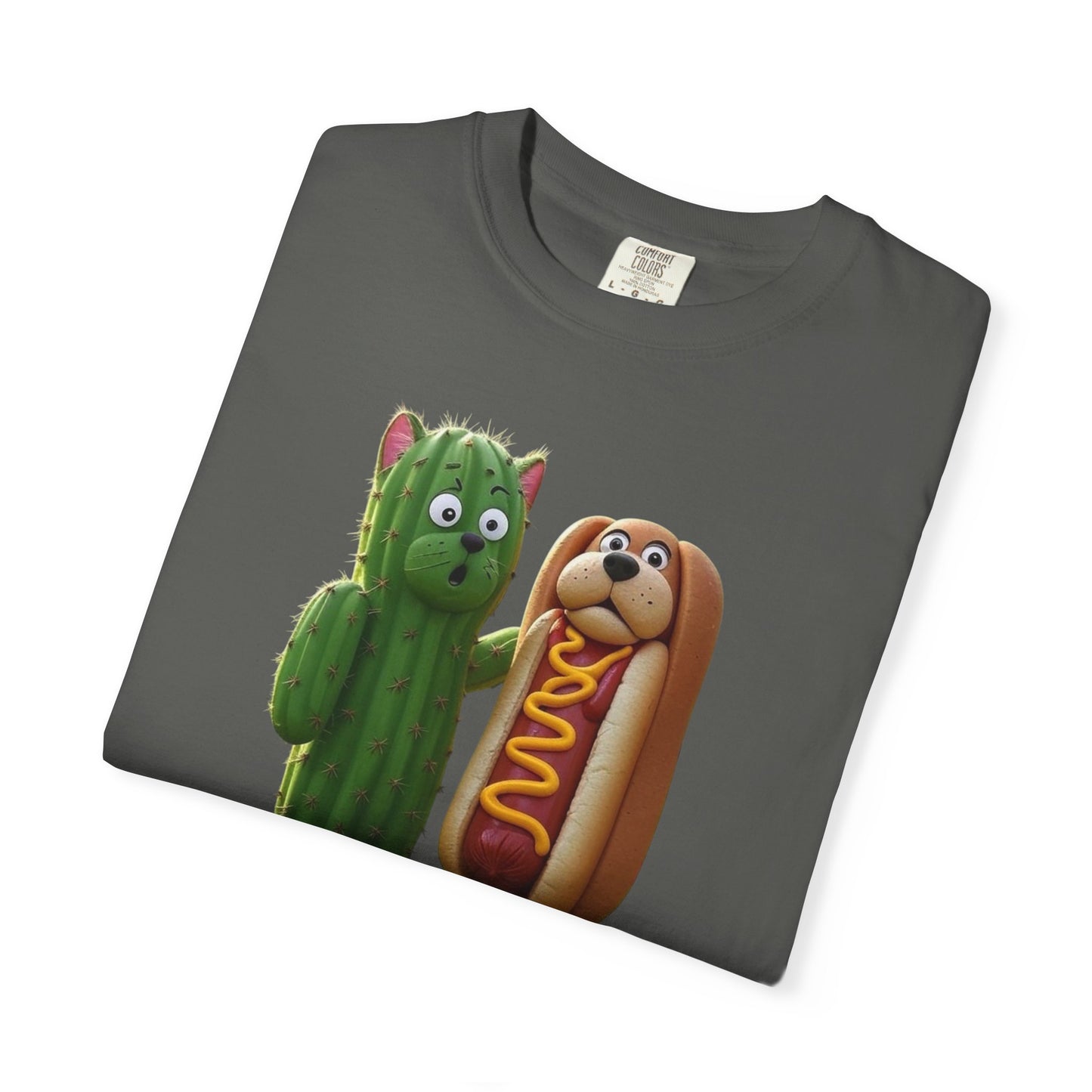 Friends Cactus and Hot Dog, Cartoon T-Shirt, Cute Tee for Kids and Adults, Humorous Gift for Food Lovers, Summer Casual Wear, Birthday Gift