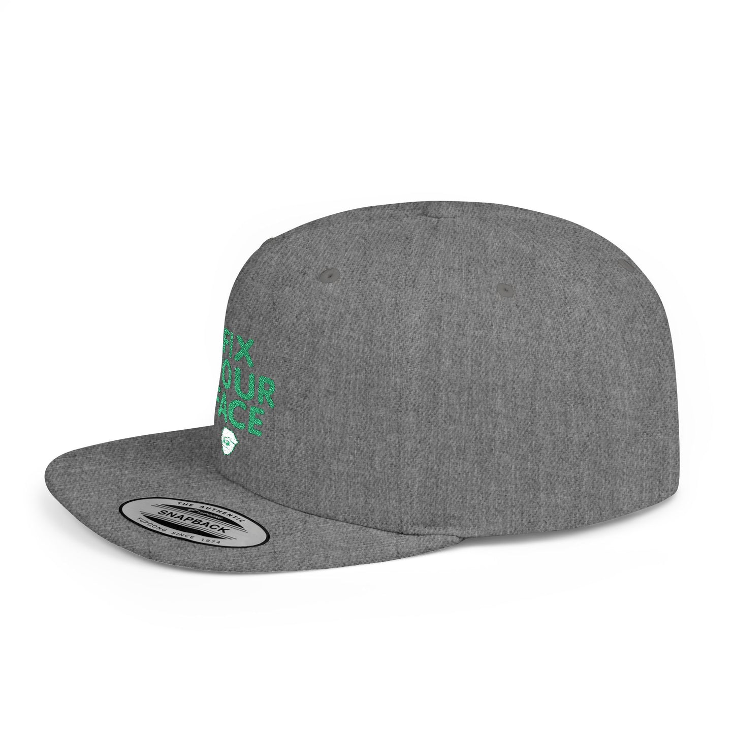 Fix Your Face-Leah, Flat Bill Snapback Cap, Trendy Snapback Hat, Funny Quote Hat, Casual Streetwear Cap, Unique Gift for Friends