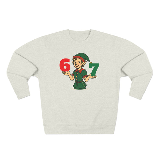 Elf Juggler six-seven — Cute Holiday Elf Holding 6 & 7 Christmas Crewneck