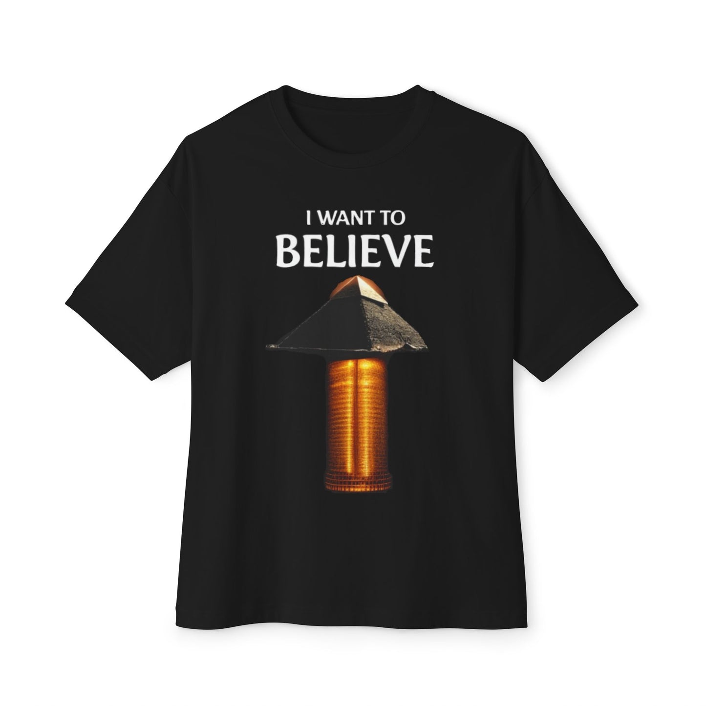 I Want to Believe Pyramid Tee, Unisex Tee, Oversized T-Shirt, UFO Humor Shirt, Gift for Sci-Fi Lovers, Casual Graphic Top - Psychonaut Swag