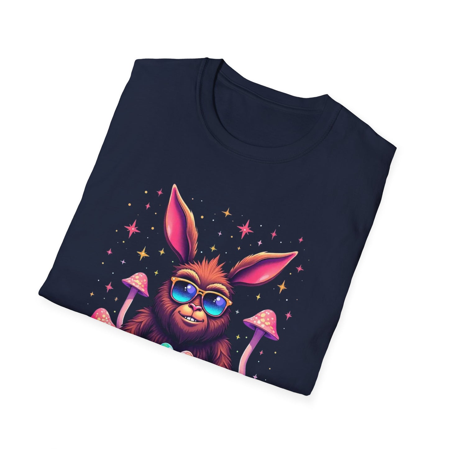 Easter Bunny Sasquatch T-Shirt — Colorful Psychedelic Bunny with Egg Basket