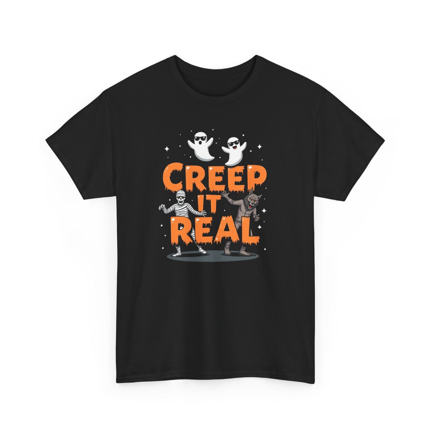 Creep It Real Unisex Heavy Cotton Tee, Halloween Shirt, Fall Apparel, Spooky Season, Ghost Theme, Unisex Casual Wear