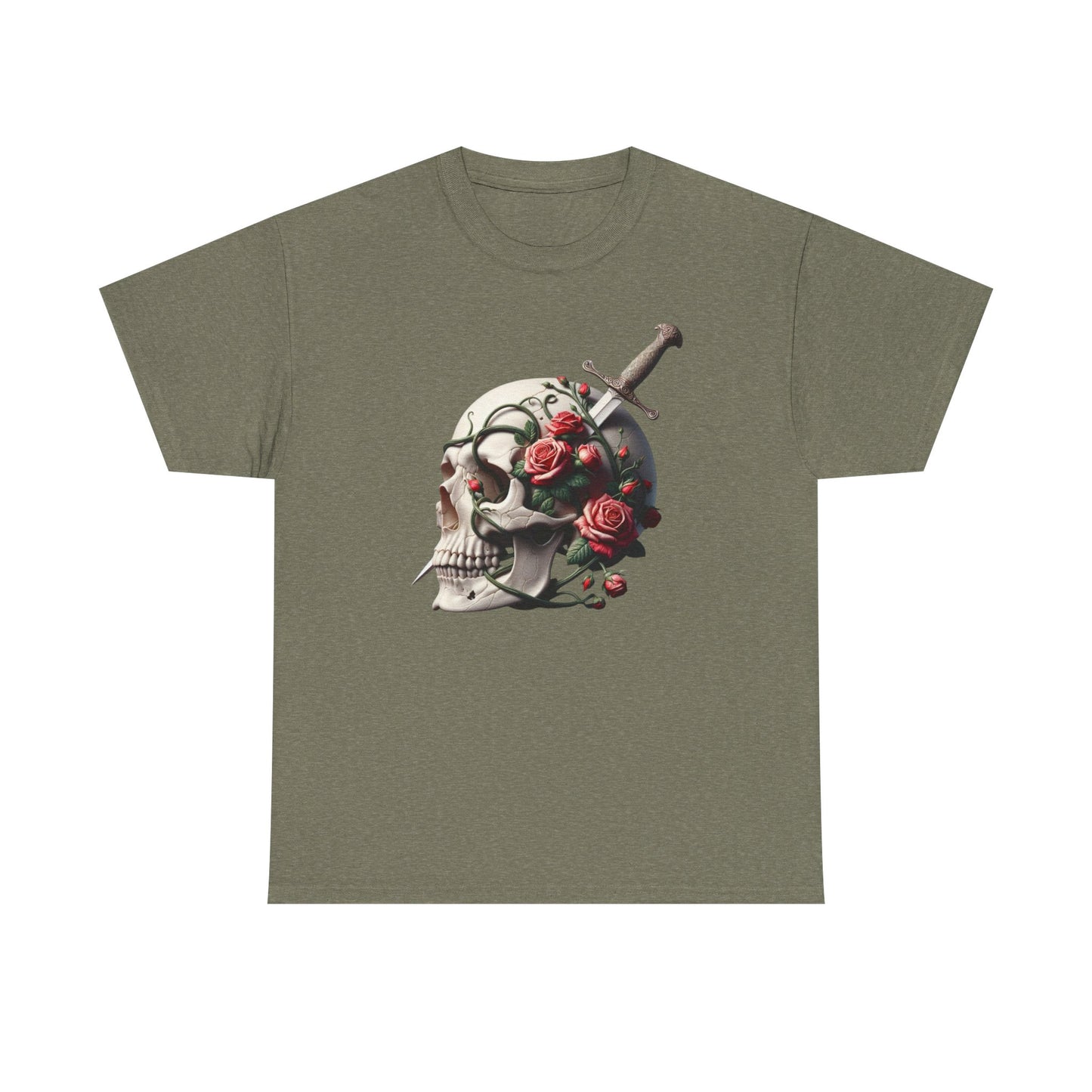 Skull & Roses Unisex Heavy Cotton Tee - Edgy Graphic T-Shirt for Alternative Fashion - Psychonaut Swag