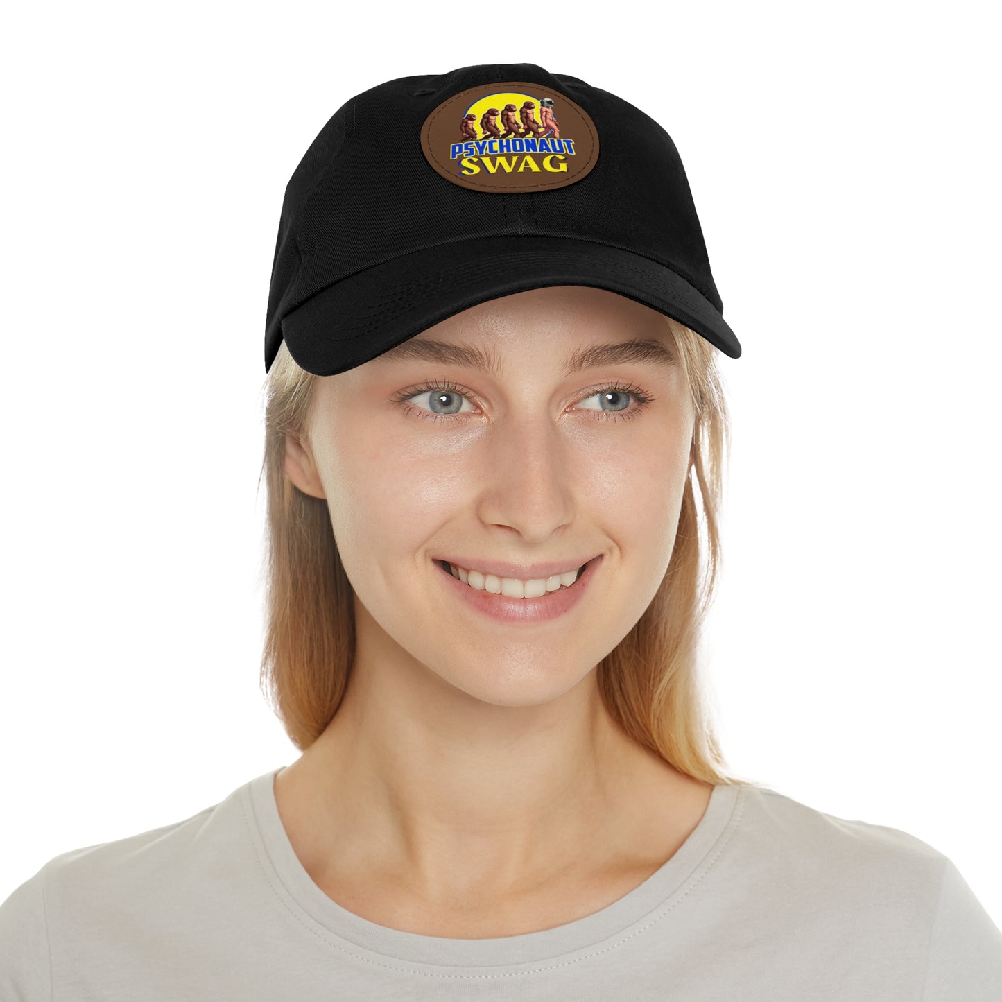 Psychonaut Swag Dad Hat with Leather Patch, Casual Cap for Outdoor Adventures, Fun Gift for Dads, Unique Street Style Hat - Psychonaut Swag