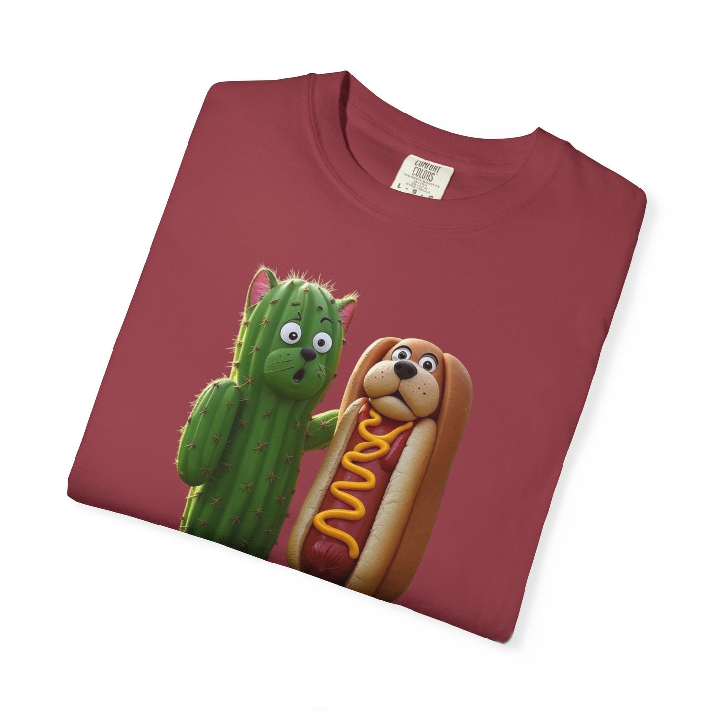 Friends Cactus and Hot Dog, Cartoon T-Shirt, Cute Tee for Kids and Adults, Humorous Gift for Food Lovers, Summer Casual Wear, Birthday Gift