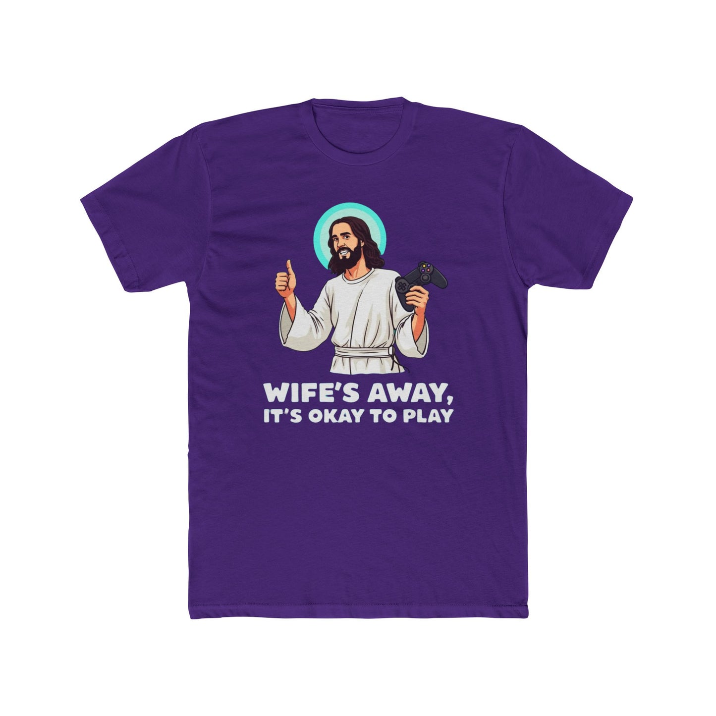 Wife’s away, Jesus tee, Playful Unisex Crew Tee with Humorous Design - Psychonaut Swag