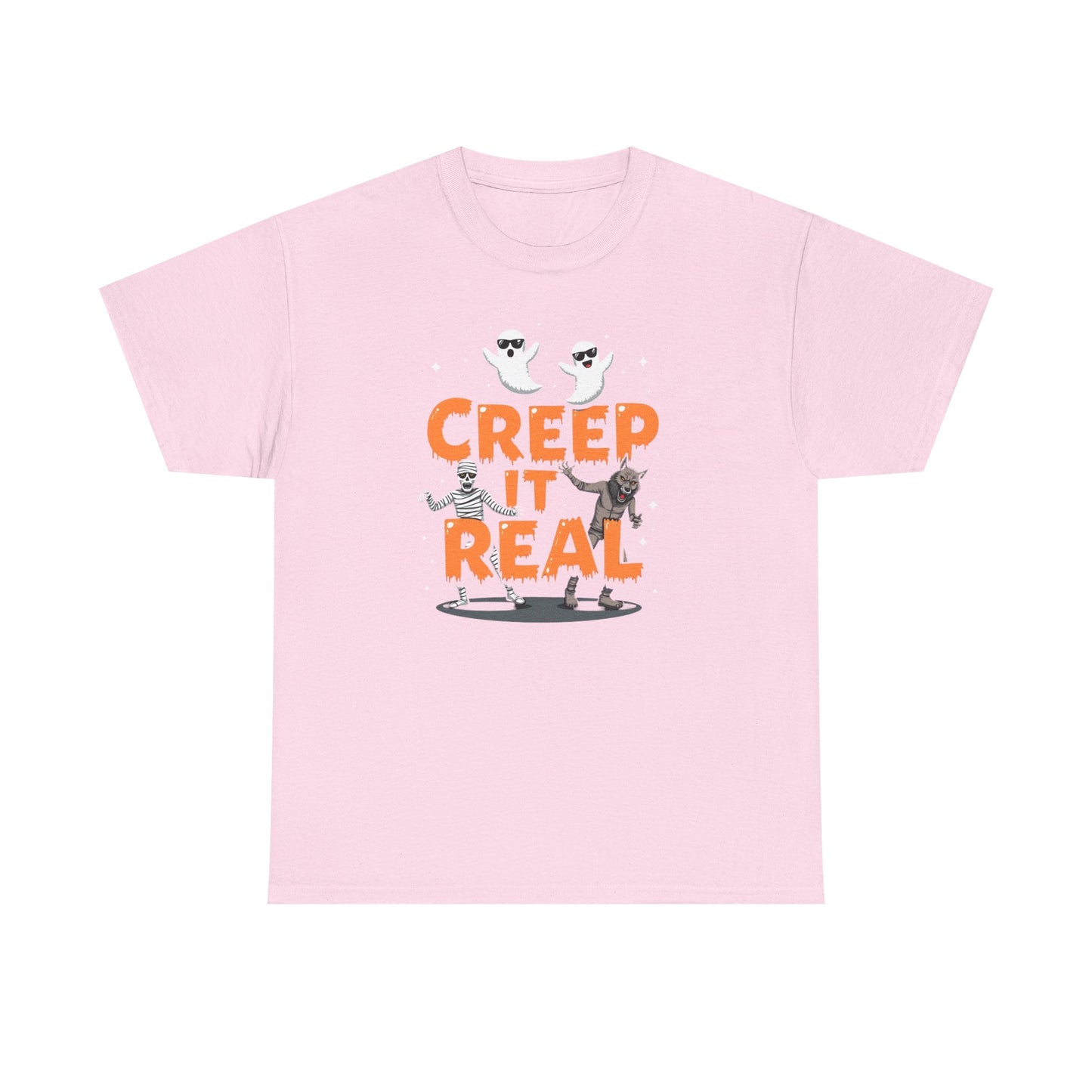 Creep It Real Unisex Heavy Cotton Tee, Halloween Shirt, Fall Apparel, Spooky Season, Ghost Theme, Unisex Casual Wear