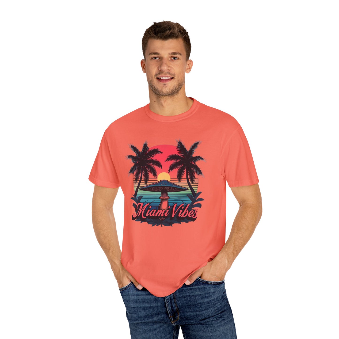 Miami Vibes, T-Shirt with Tropical Vibes Design, Summer Apparel, Beachwear, Gift for Vacation Lovers, Relaxed Style - Psychonaut Swag