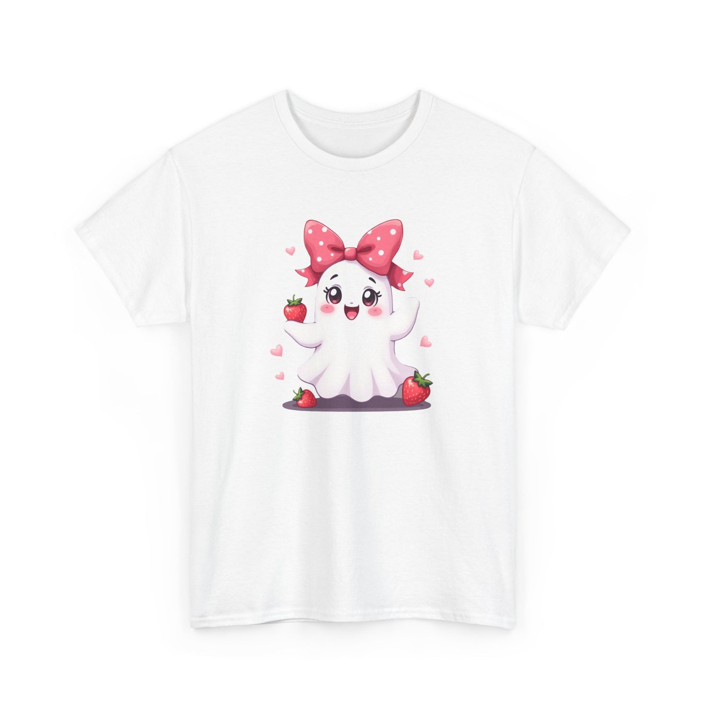 Cute Ghost Strawberry Unisex Tee, Perfect for Halloween, Gift, Casual Wear, Festival Shirt, Summer Vibes, Kawaii Apparel