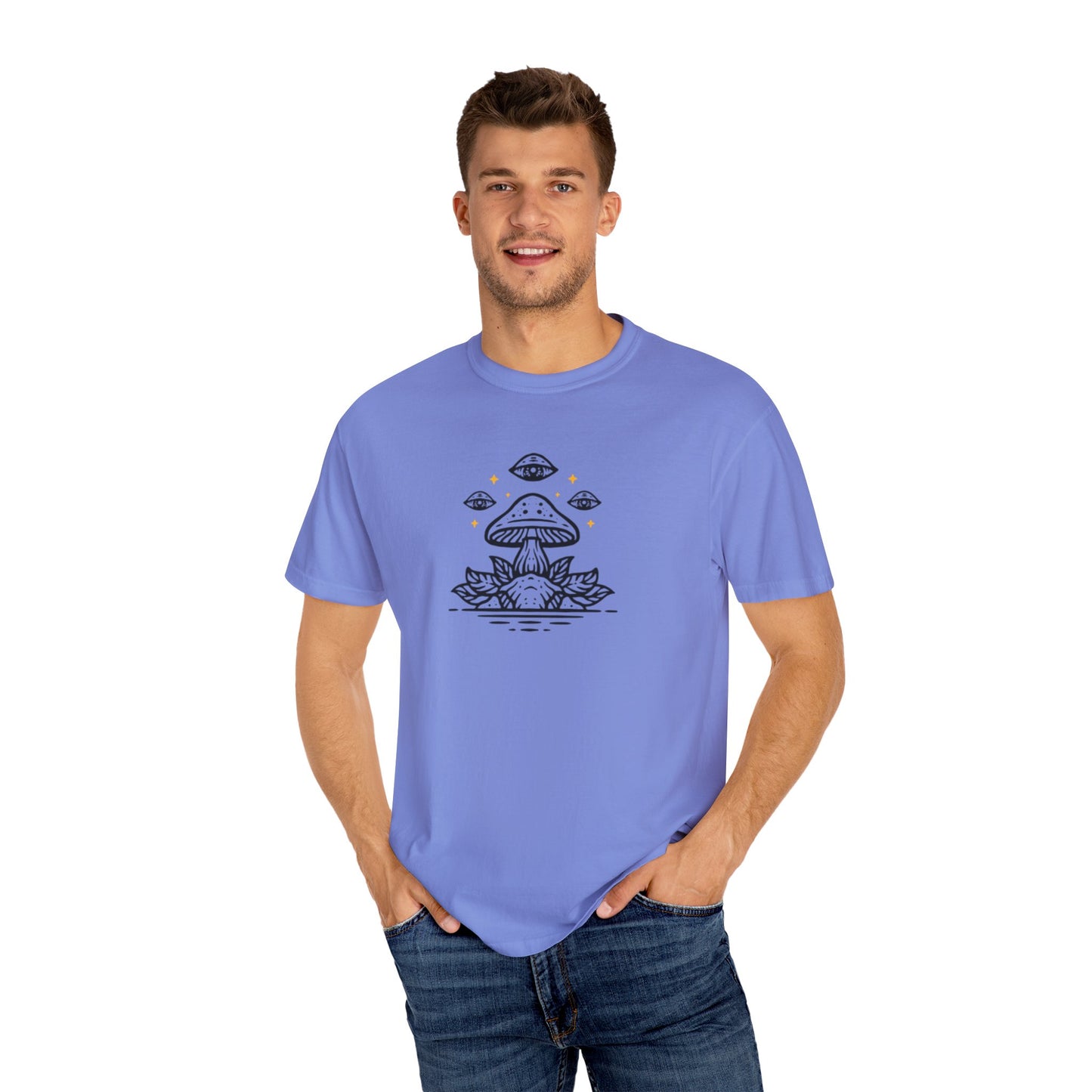 Mushroom Gift from Visitors, Unisex Garment-Dyed T-shirt - Psychonaut Swag