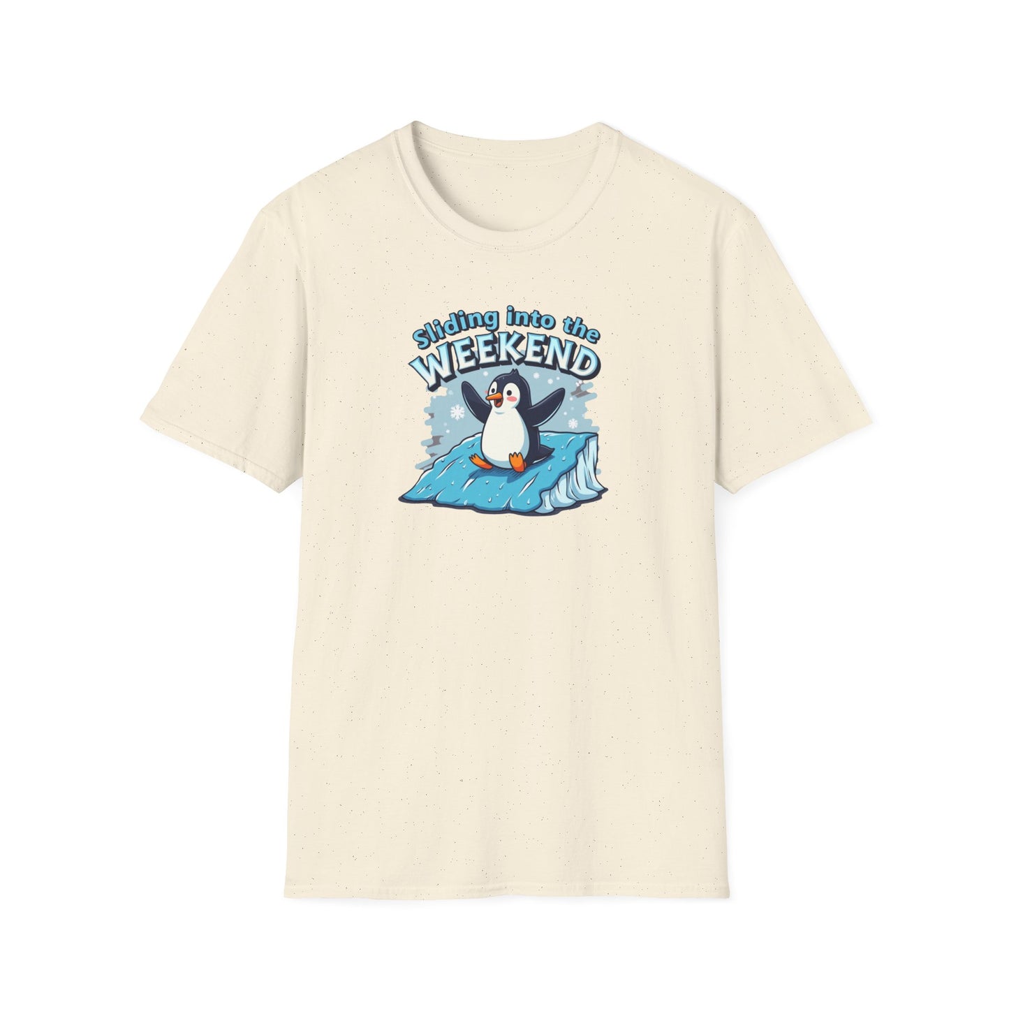 Sliding Penguin, Weekend Vibes T-Shirt, Funny Graphic Tee, Penguin Design Shirt, Casual Apparel, Unisex Softstyle T-Shirt - Psychonaut Swag