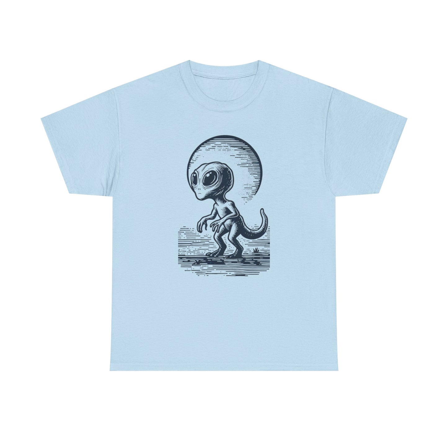 Dinosaur Hybrid, Graphic Unisex Heavy Cotton Tee | UFO Lover T-Shirt | Space-Themed Apparel - Psychonaut Swag