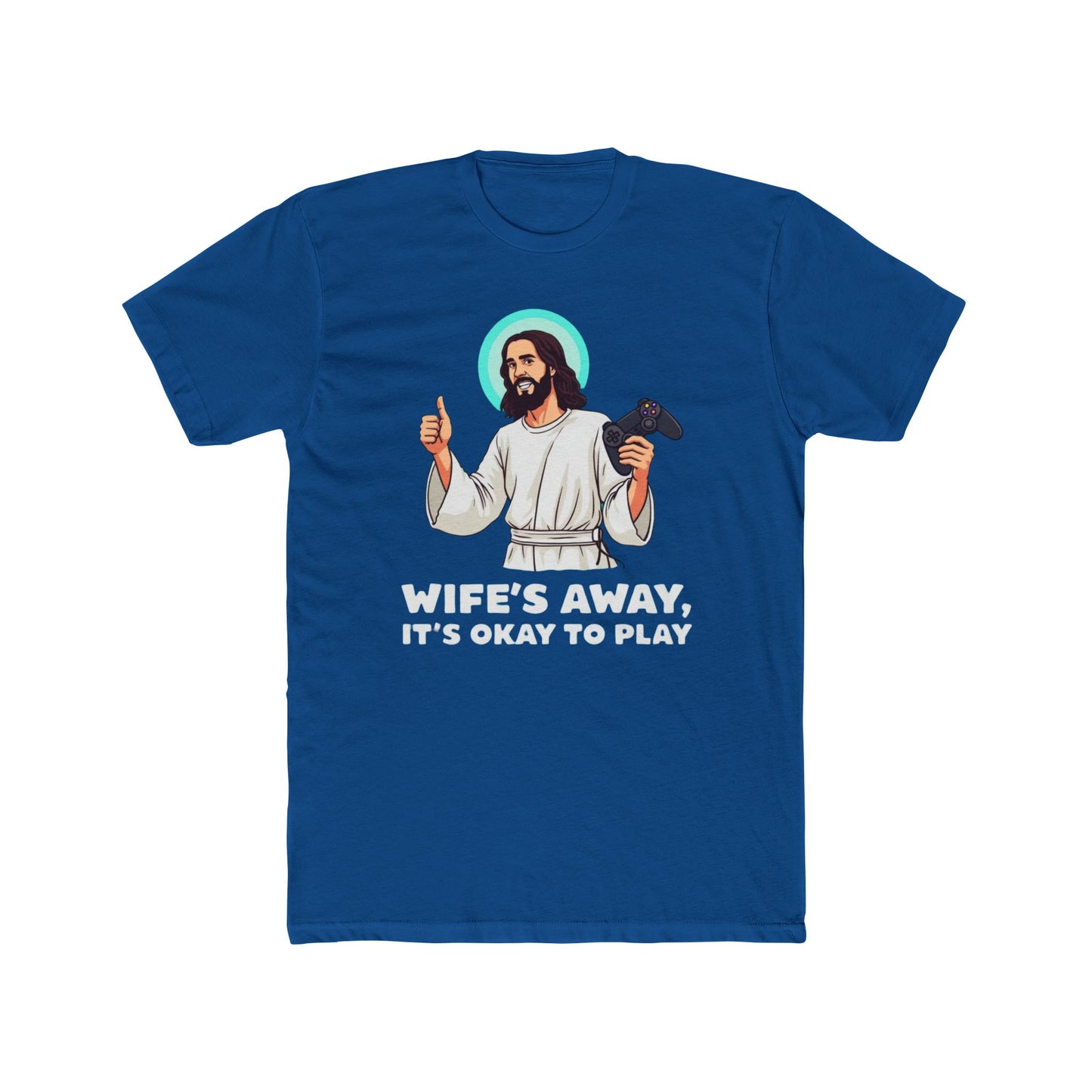 Wife’s away, Jesus tee, Playful Unisex Crew Tee with Humorous Design - Psychonaut Swag