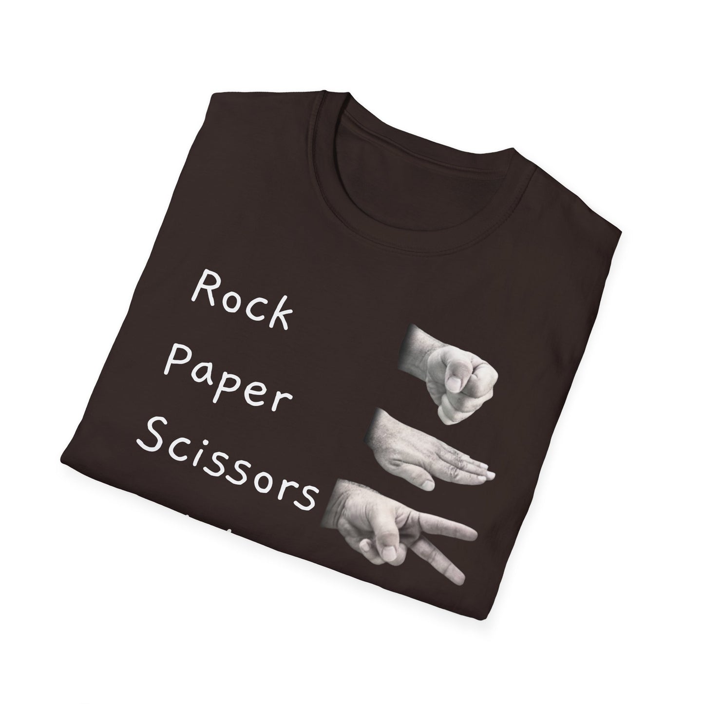 Rock, Paper, Scissors Creative Hands Symbol T-Shirt, Hand Gesture Graphic Tee, Unisex Softstyle Shirt for Friends, Casual Wear, Gift for Holidays, Statement Shirt