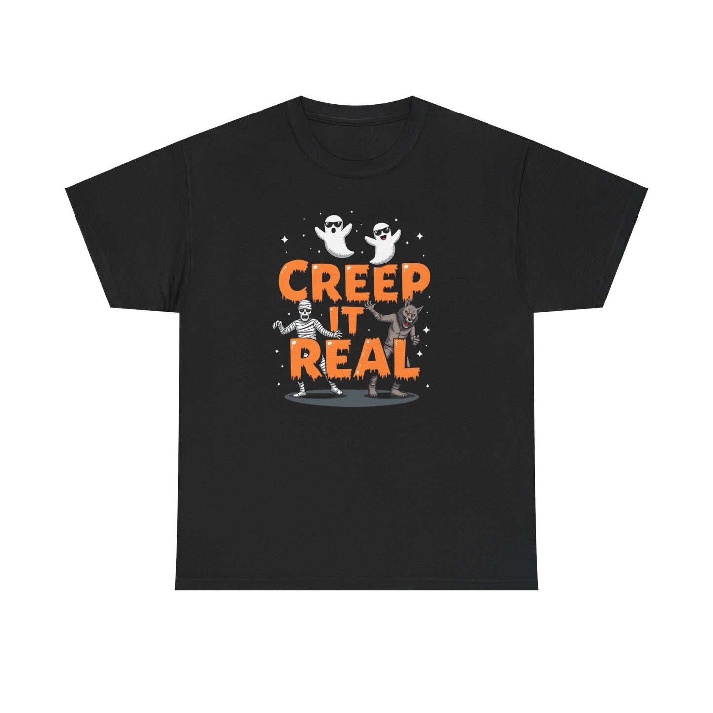 Creep It Real Unisex Heavy Cotton Tee, Halloween Shirt, Fall Apparel, Spooky Season, Ghost Theme, Unisex Casual Wear