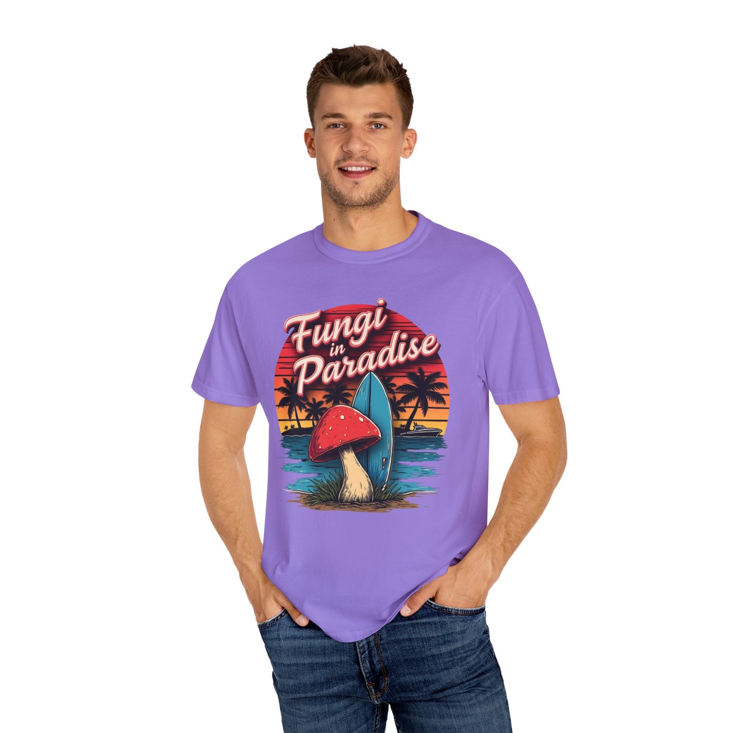Fungi in Paradise Design, Relaxed Tee, Vintage Style Shirt, Gift for Nature Lovers, Eco-Friendly Apparel - Psychonaut Swag