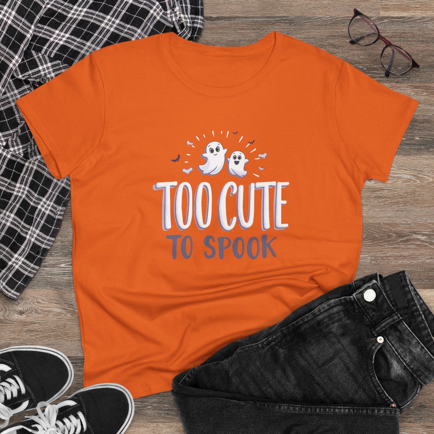 Too Cute to Spook Women's Cotton Tee, Halloween T-Shirt, Ghostly Graphic Tee, Casual Fall Apparel, Fun Halloween Outfit