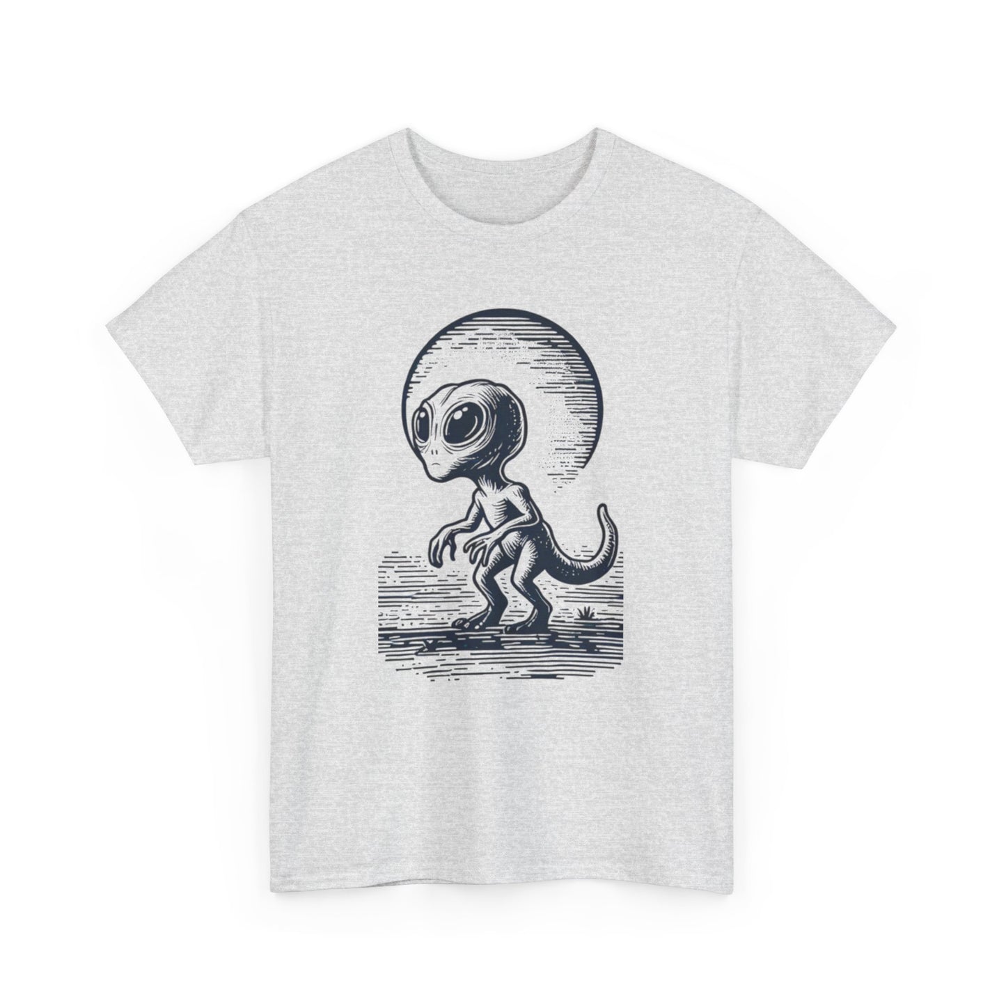 Dinosaur Hybrid, Graphic Unisex Heavy Cotton Tee | UFO Lover T-Shirt | Space-Themed Apparel - Psychonaut Swag