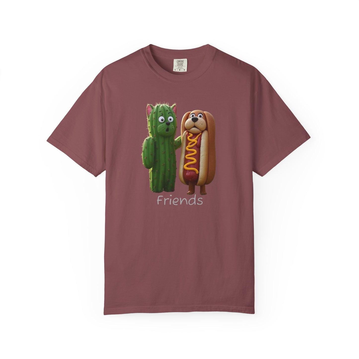 Friends Cactus and Hot Dog, Cartoon T-Shirt, Cute Tee for Kids and Adults, Humorous Gift for Food Lovers, Summer Casual Wear, Birthday Gift