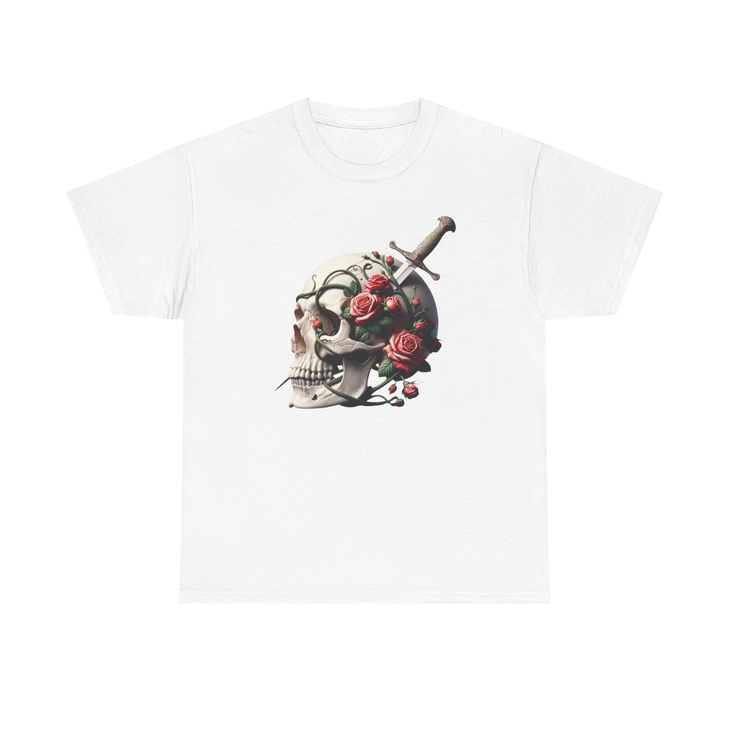 Skull & Roses Unisex Heavy Cotton Tee - Edgy Graphic T-Shirt for Alternative Fashion - Psychonaut Swag