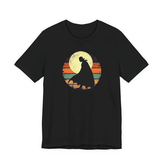 Vampire Silhouette Moon Tee — Retro Sunset Gothic Halloween T-Shirt