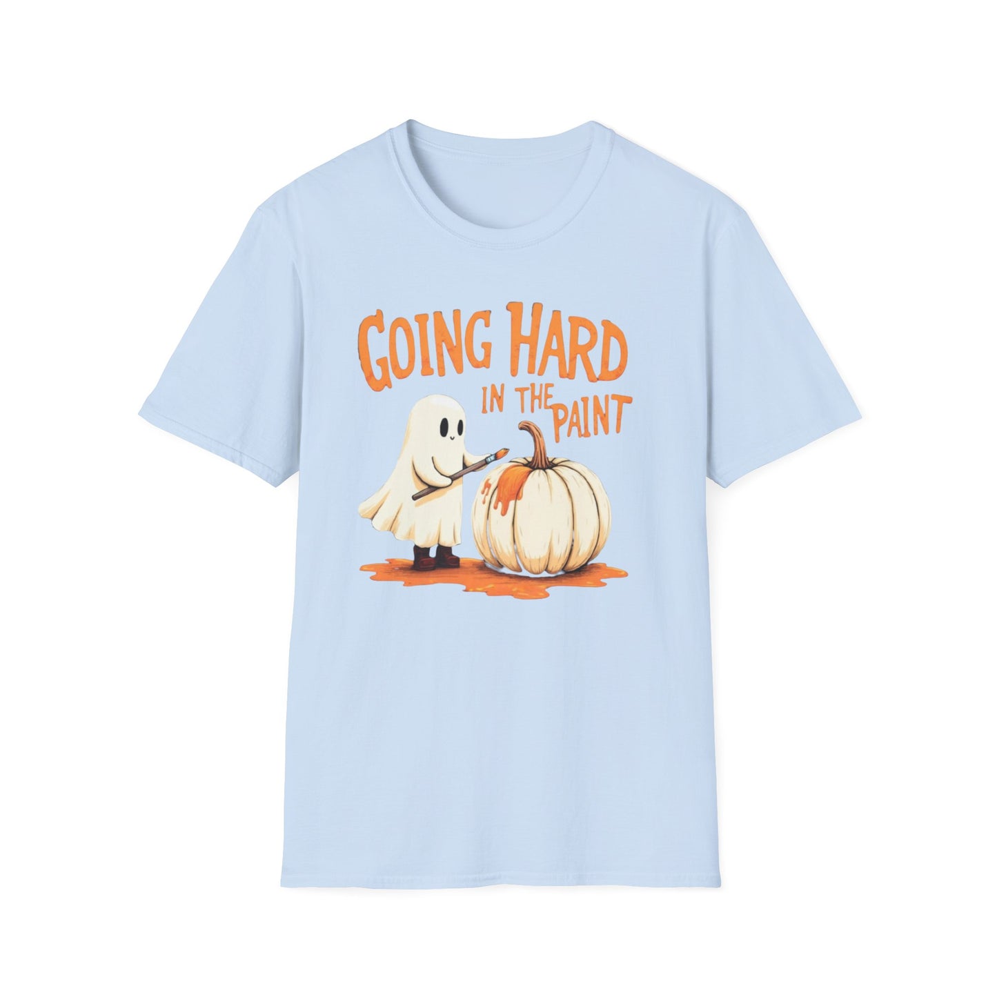 Halloween Ghost painting, T-Shirt, Fun Halloween Shirt, Unisex Softstyle Tee, Autumn Apparel, Pumpkin Design Tee