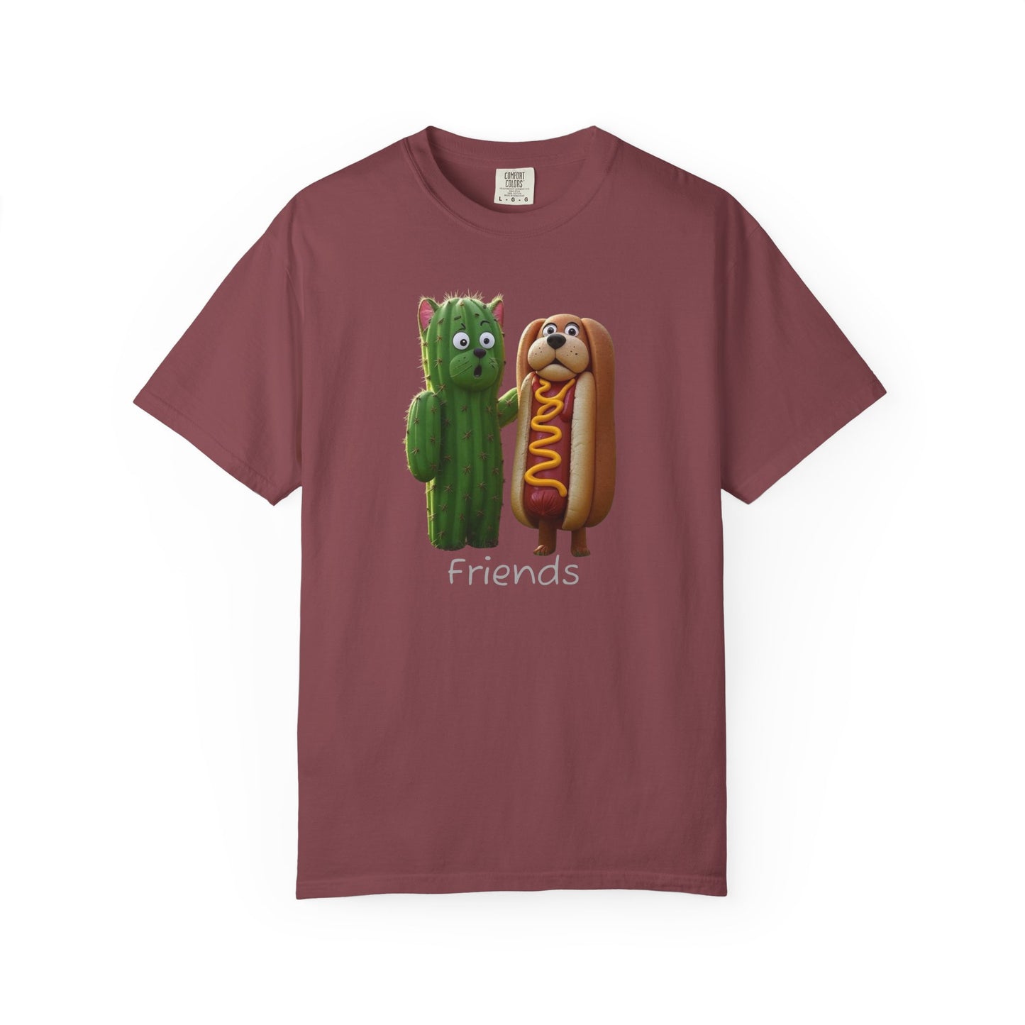 Friends Cactus and Hot Dog, Cartoon T-Shirt, Cute Tee for Kids and Adults, Humorous Gift for Food Lovers, Summer Casual Wear, Birthday Gift