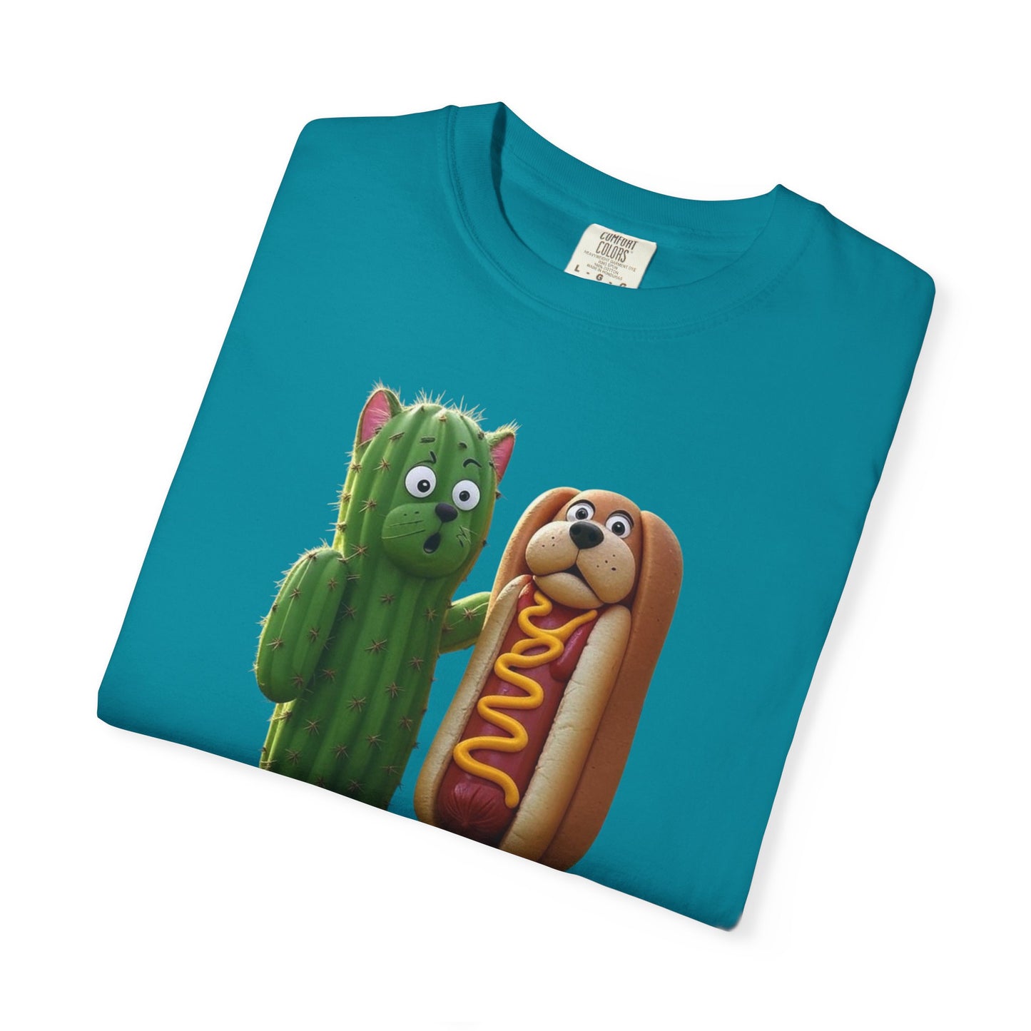 Friends Cactus and Hot Dog, Cartoon T-Shirt, Cute Tee for Kids and Adults, Humorous Gift for Food Lovers, Summer Casual Wear, Birthday Gift