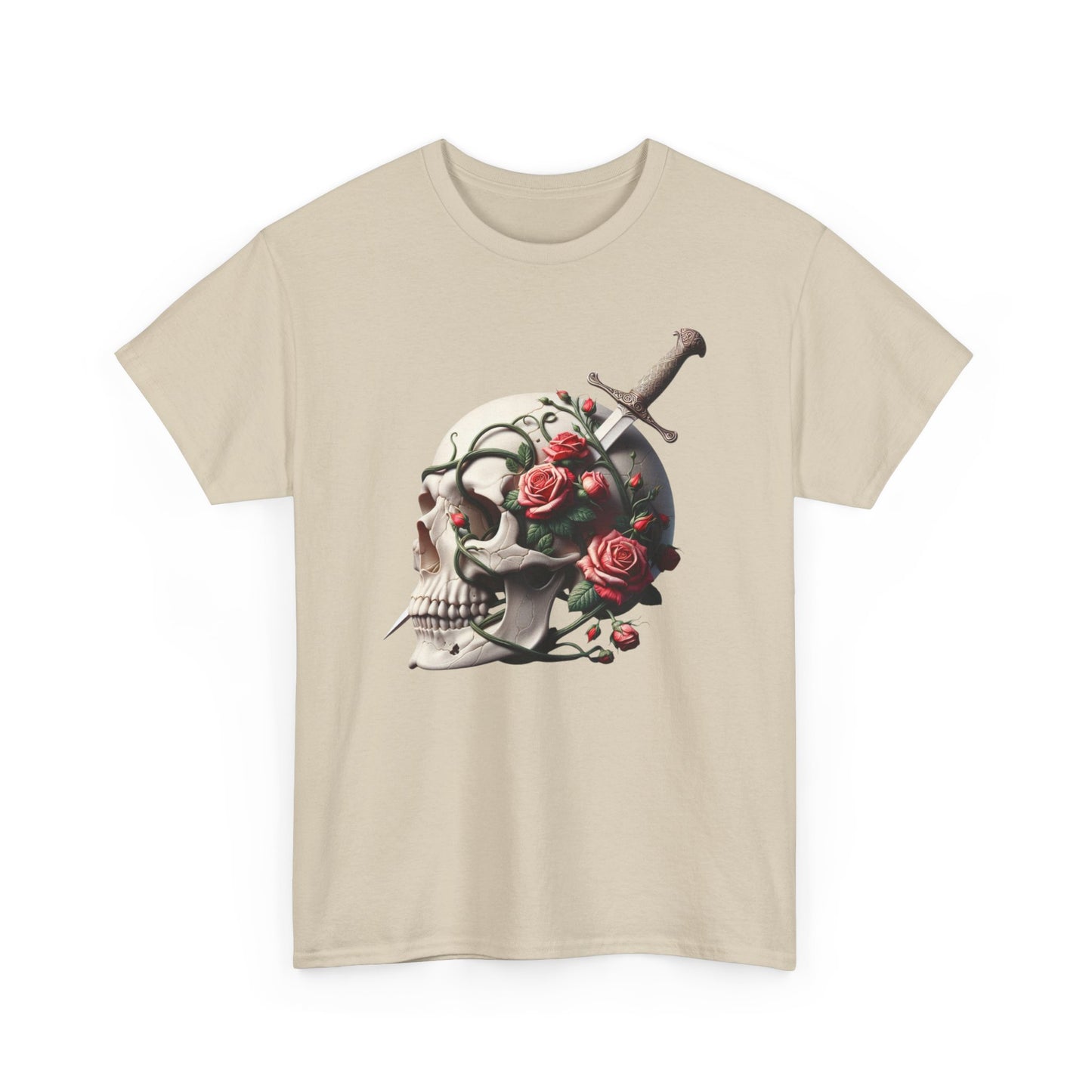 Skull & Roses Unisex Heavy Cotton Tee - Edgy Graphic T-Shirt for Alternative Fashion - Psychonaut Swag
