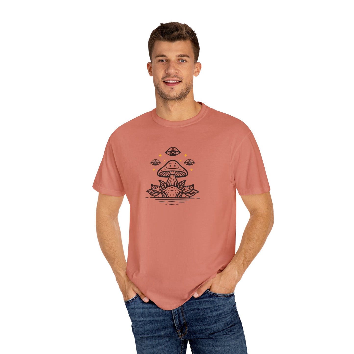 Mushroom Gift from Visitors, Unisex Garment-Dyed T-shirt - Psychonaut Swag