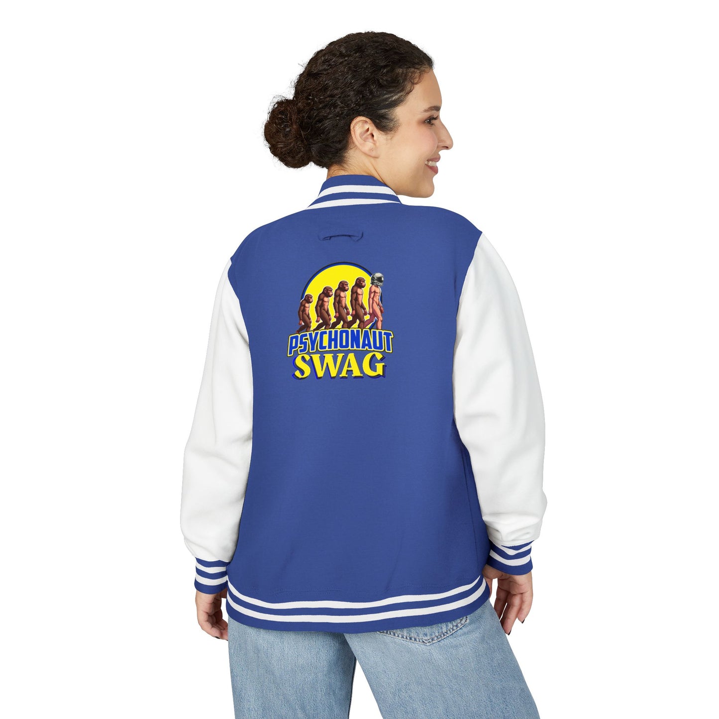 Psychonaut Swag, Small Biz, Vintage Unisex Heavyweight Letterman Jacket – Perfect for Team Spirit, Casual Outings, Gifts, College Events, Personalized Style